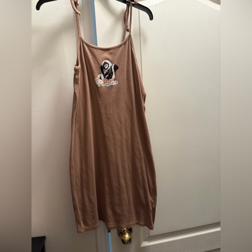 Disney Brown Ribbed Tie Strap Midi Dress L